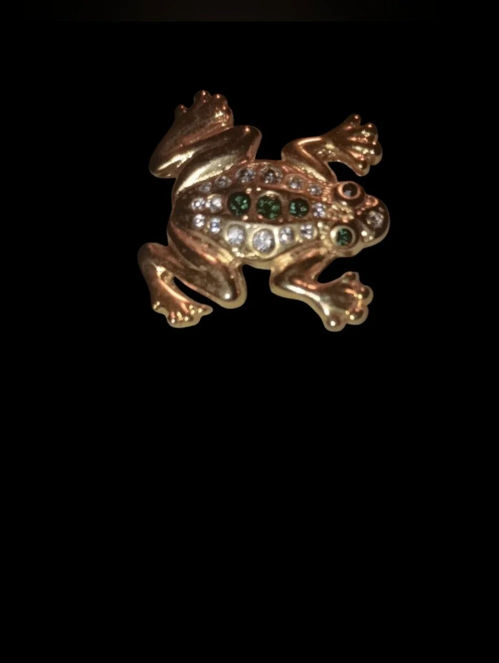 Gold-Tone Frog Brooch with Green and Clear Stones - Unbranded